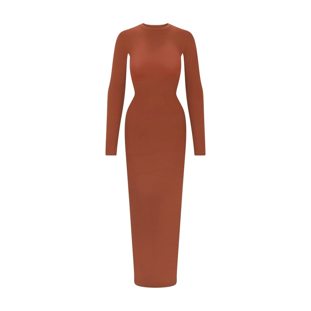 SKIMS FITS EVERYBODY CREW NECK LONG SLEEVE DRESS, size X-Small, SAFFRON, BN,$90